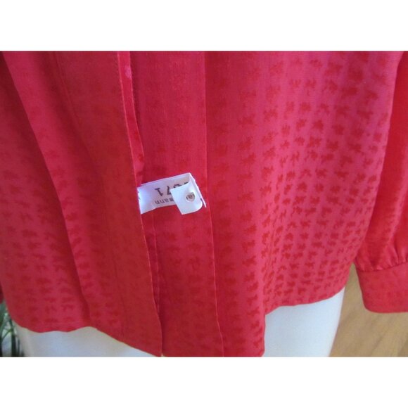 Vintage Oleg Cassini Red Textured Silk Button-Up Shirt Size 4 Long Sleeve Collar - Picture 2 of 8